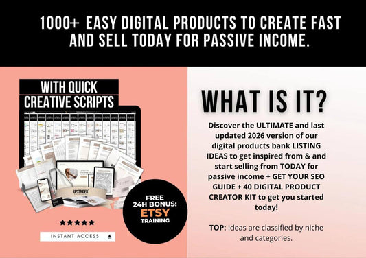 1000 Digital Products Ideas To Create And Sell Today For Passive Income, Etsy Digital Downloads Small Business Ideas and Bestsellers to Sell
