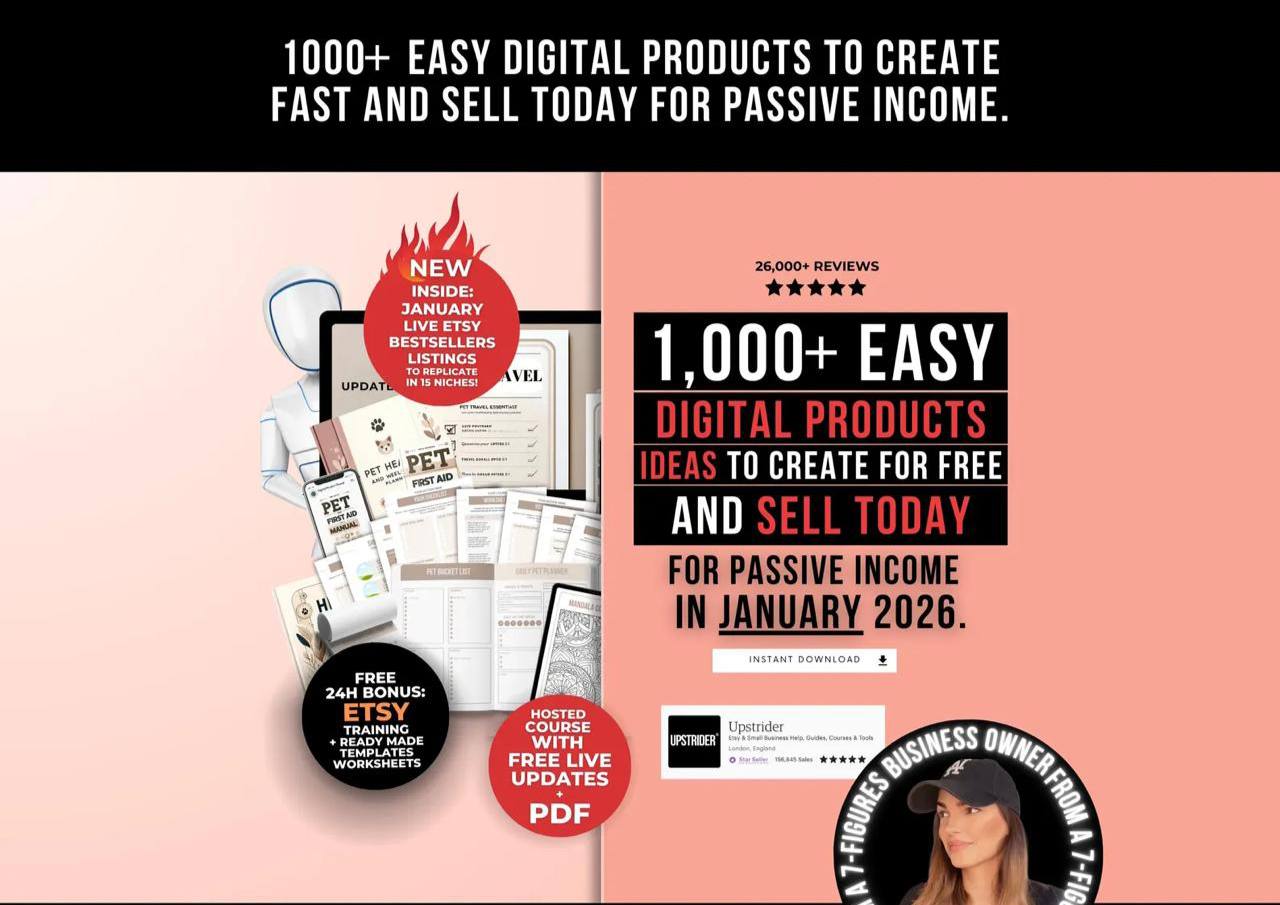 1000 Digital Products Ideas To Create And Sell Today For Passive Income, Etsy Digital Downloads Small Business Ideas and Bestsellers to Sell